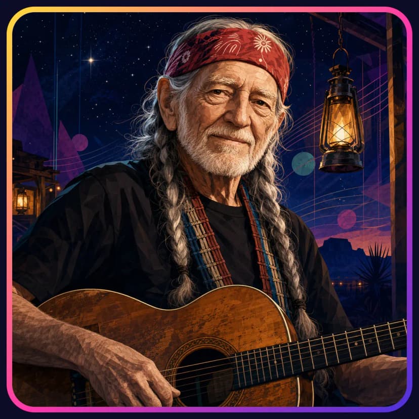 Illustrated portrait of Willie Nelson