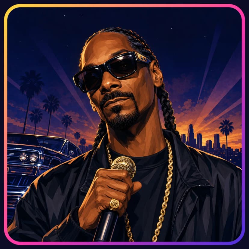 Illustrated portrait of Snoop Dogg