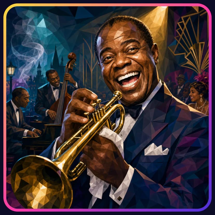 Illustrated portrait of Louis Armstrong