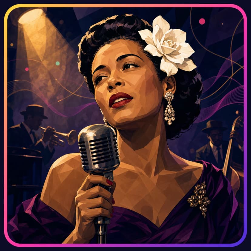 Illustrated portrait of Billie Holiday