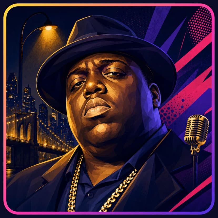 Illustrated portrait of The Notorious B.I.G.