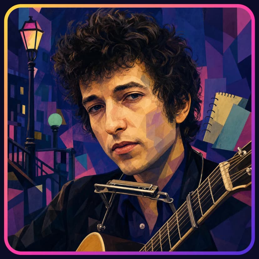 Illustrated portrait of Bob Dylan