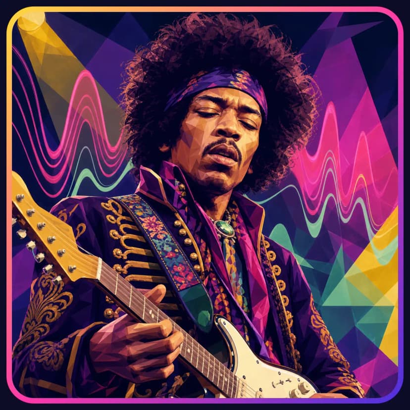 Illustrated portrait of Jimi Hendrix