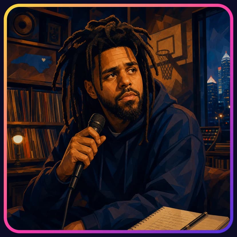 Illustrated portrait of J. Cole