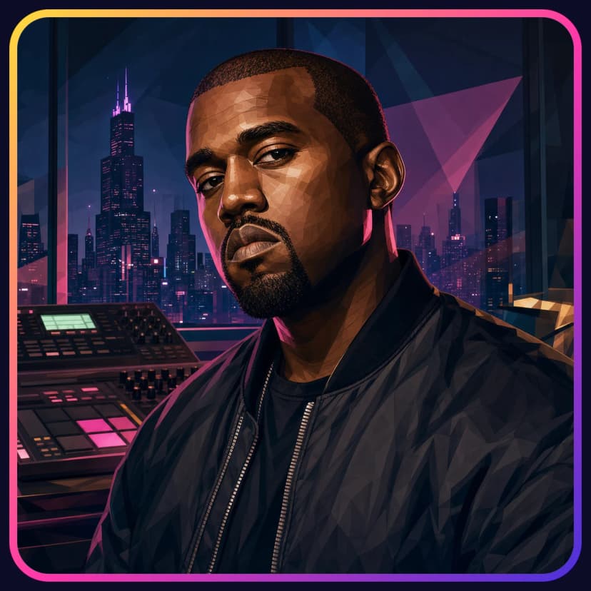 Illustrated portrait of Kanye West