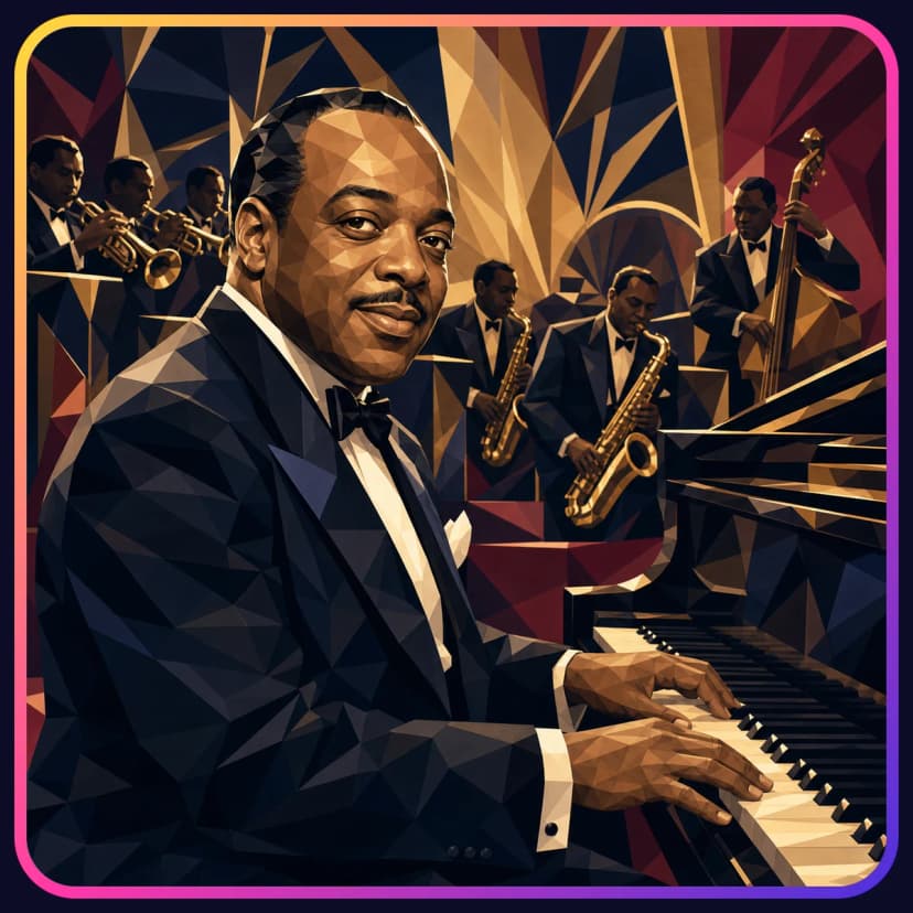 Illustrated portrait of Count Basie